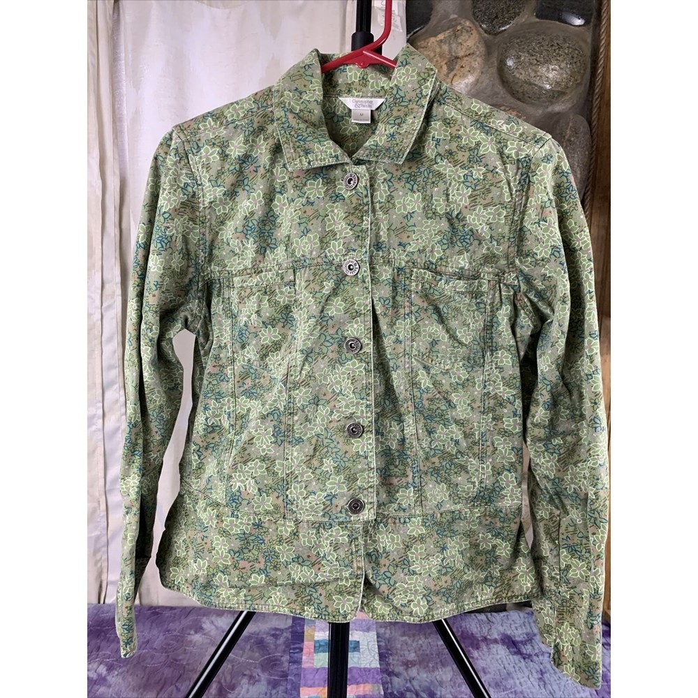 Christopher and Banks Women Denim Jacket Size Medium Button Up Floral Y2K - Picture 3 of 7